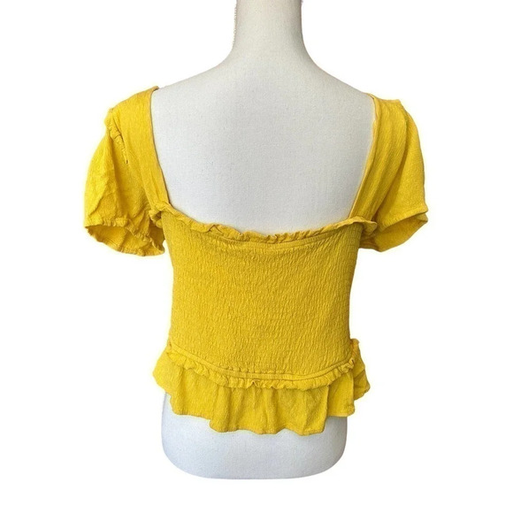 Line and Dot Elena Blouse Yellow Ruffle Smocked Back - Picture 5 of 11